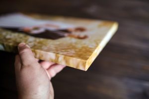 Corner of a canvas print with slim image wrap