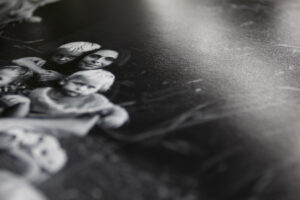 close up of a black and white print on Ilford gold fibre gloss