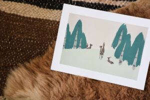 Smooth matt fine art print on canson rag photo paper of dear on a hill, printed with a white border