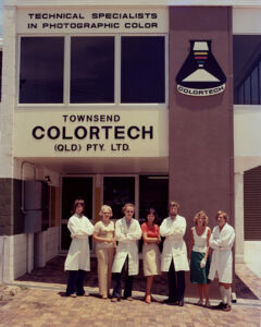 Staff standing out the front of Townsend Colortech photo lab in 1976 with Will Street