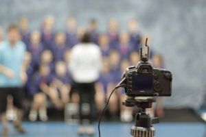 Back of DSLR set up to take a school group photo