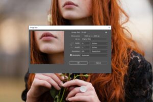 Screenshot of Photoshop image size dialog box demonstrating image size example for getting images ready for print